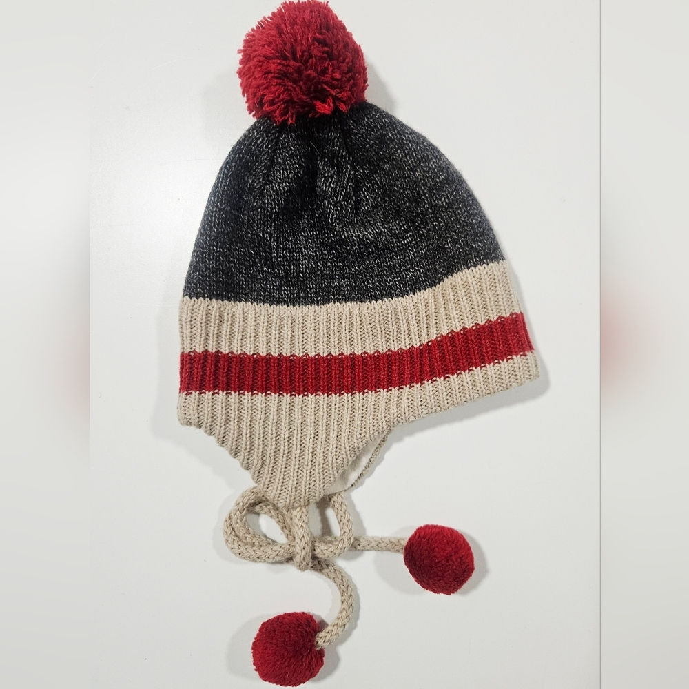 Roots Women's Knit Hat with Pom Pom - Black, Cream, Red
